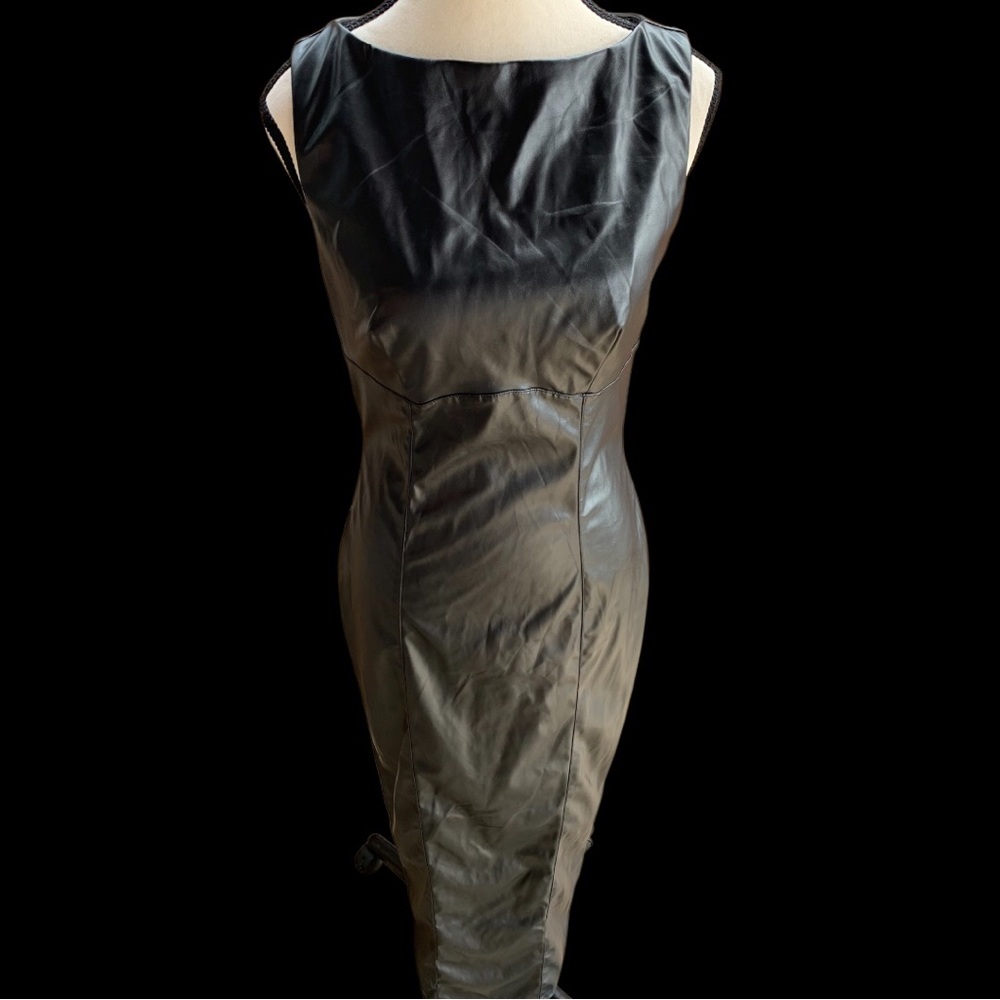 Classic Black Sleeveless Faux Leather Sheath Maxi Dress